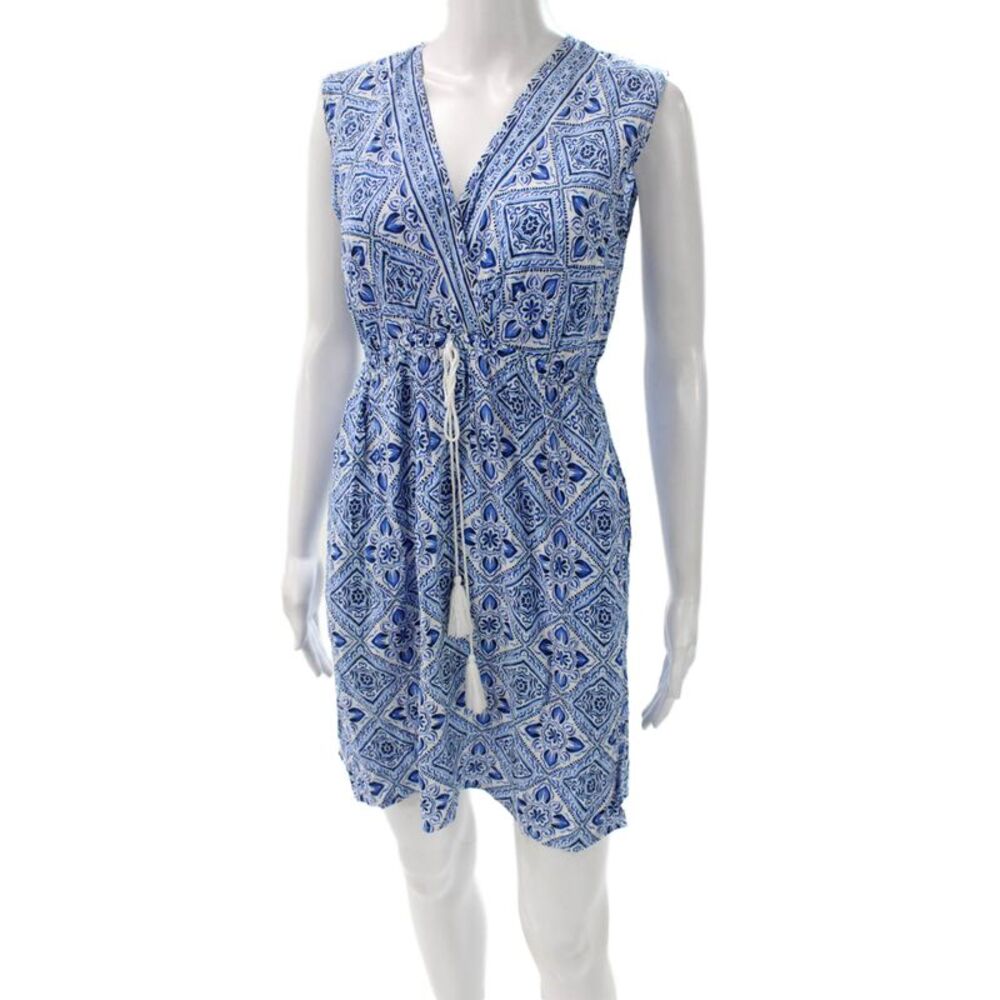 La Blanca Women Wrap Dress Blue Viscose Sleeveless V Neck Knee Length Size XS